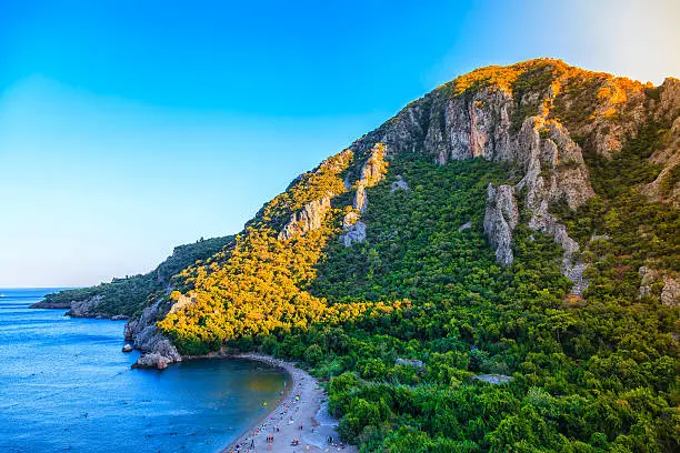 mediterranean coast from high angle in Olympos, Antalya, Turkey