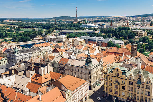 View of Plzen (Czech Republic) View of Plzen (Czech Republic) from the bell tower of the St Bartholomew Church pilsen stock pictures, royalty-free photos & images