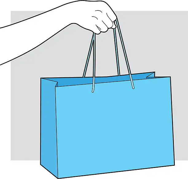 Vector illustration of Hand Holding Shopping Bag Line Art