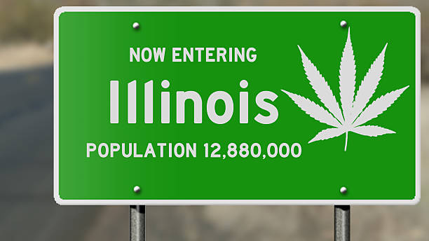 istock Illinois highway sign with marijuana leaf 485094824