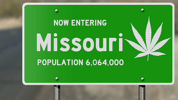 istock Missouri highway sign with marijuana leaf 485094832