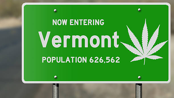 istock Vermont highway sign with marijuana leaf 485094846