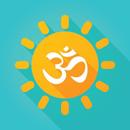 Illustration of a sun icon with an om sign