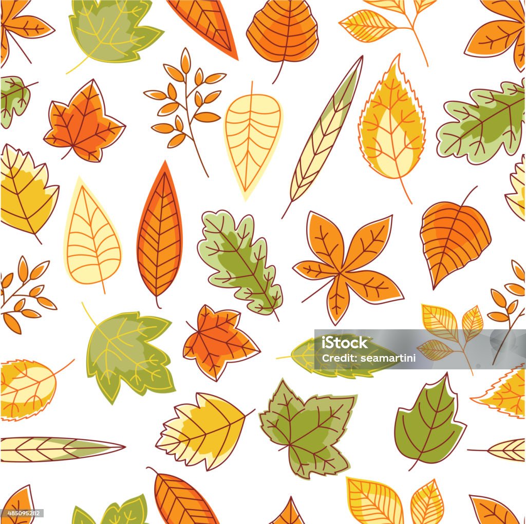 Seamless pattern with autumn leaves Seamless pattern with outline abstract red, orange, yellow and green autumn leaves 2015 stock vector