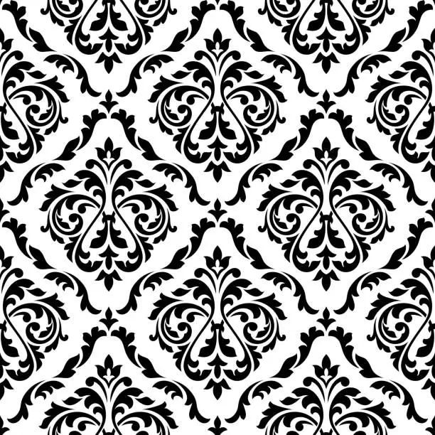 Vector illustration of Damask black and white floral seamless pattern