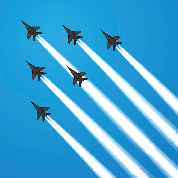 Fighter jets Military fighter jets during demonstration. Vector illustration air show stock illustrations