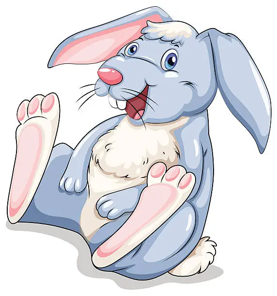 Vector illustration of Blue easter bunny laughing