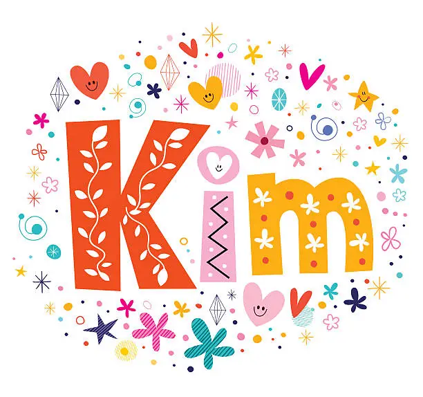 Vector illustration of Kim girls name decorative lettering type design