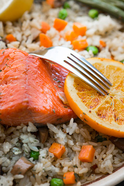 istock Salmon Steak with Fries Rice 485101480