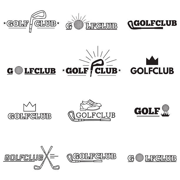 ilustrações de stock, clip art, desenhos animados e ícones de conjunto de clube de golfe de logótipos - symbol computer icon icon set monochrome