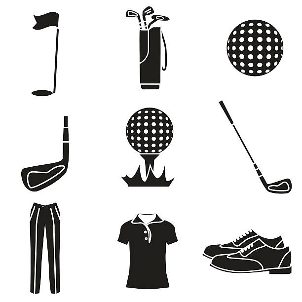 ilustrações de stock, clip art, desenhos animados e ícones de conjunto de clube de golfe de logótipos - symbol computer icon icon set monochrome