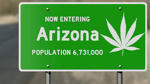 istock Arizona highway sign with marijuana leaf 485107232