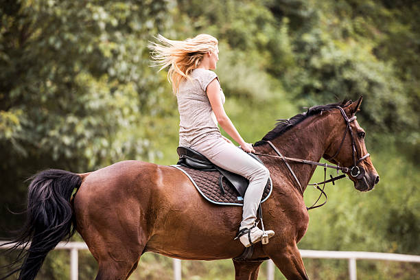istock Woman horseback riding. 485111475