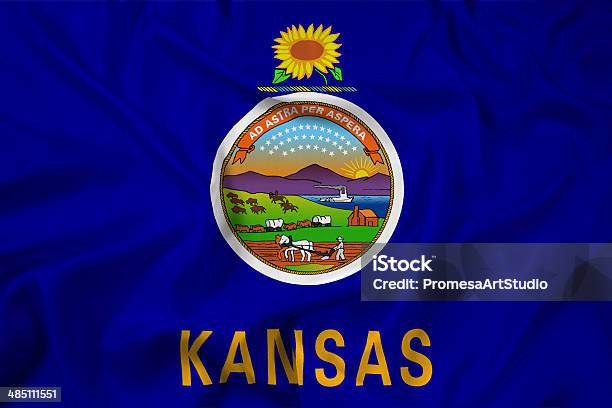 Waving Kansas State Flag Stock Photo - Download Image Now - Flag, Kansas, Close-up