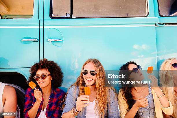 Hipster Eating Icecream Stock Photo - Download Image Now - Ice Cream, Summer, Friendship