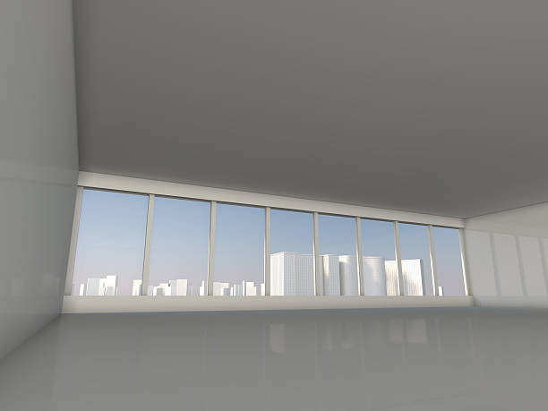 istock white loft with window to city 3D rendering 485116358