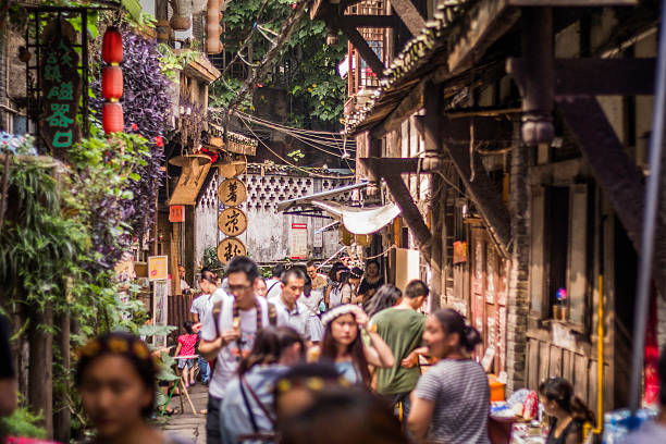 Chongqing, China - June 17, 2015: City life in Ciqikou, Chongqing, China. Ciqikou is a central tourist spot in Chongqing China. Chongqing is one of the biggest cities in China and the biggest city in central China. It was part of Sichuan before. 