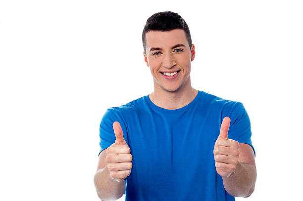 istock Happy young casual man thumbs up 485117845