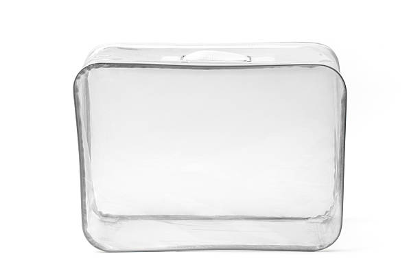 Transparent Plastic Suitcase on White stock photo