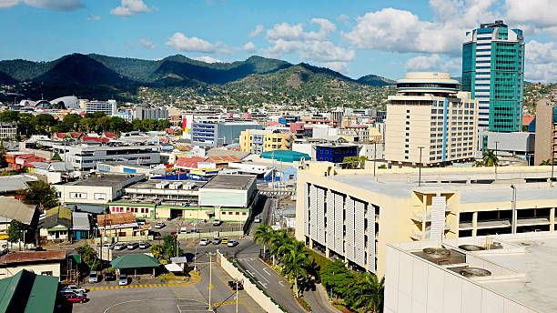 Port of spain at Trinidad & Tobago port of spain city view from entrance op port - high view point port of spain stock pictures, royalty-free photos & images