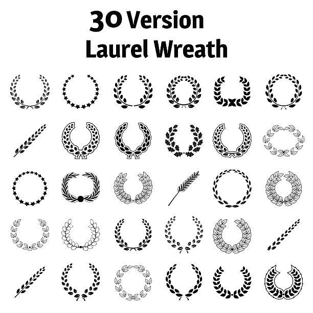 illustrazioni stock, clip art, cartoni animati e icone di tendenza di set di corona di fiori - laurel wreath wreath success winning