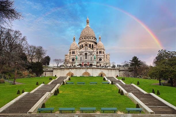 Sacre Coeur Basilica of Montmartre in Paris, France stock photo