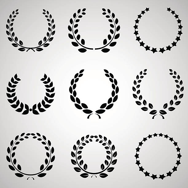 illustrazioni stock, clip art, cartoni animati e icone di tendenza di set di corona di fiori - laurel wreath wreath success winning