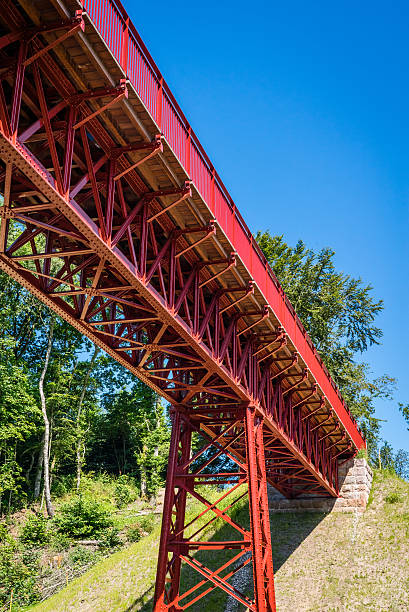 istock Red metal bridge in the summer 485128788