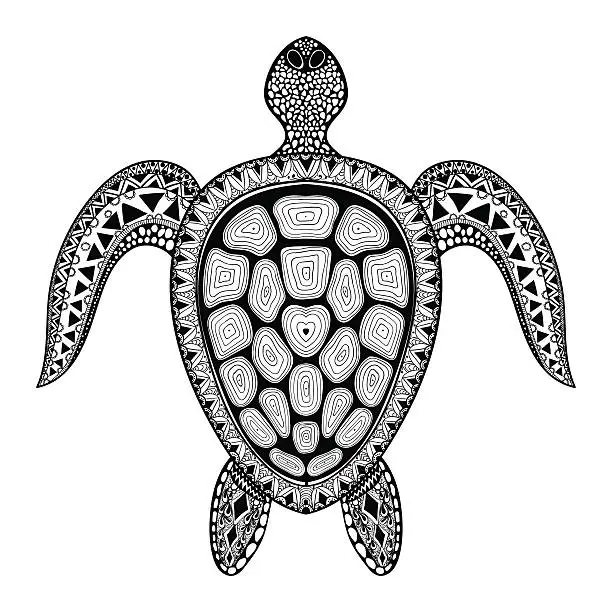 Vector illustration of Tribal stylized turtle. Hand Drawn aquatic doodle vect