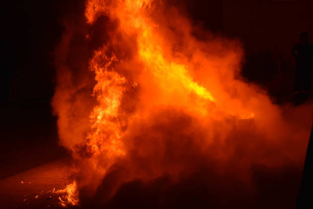 istock The burning gas tank and Smoke from burning. 485131290
