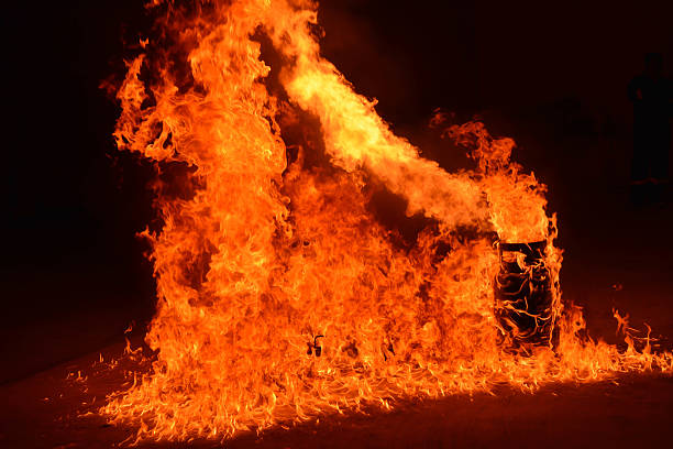 istock The burning gas tank and Smoke from burning. 485131298