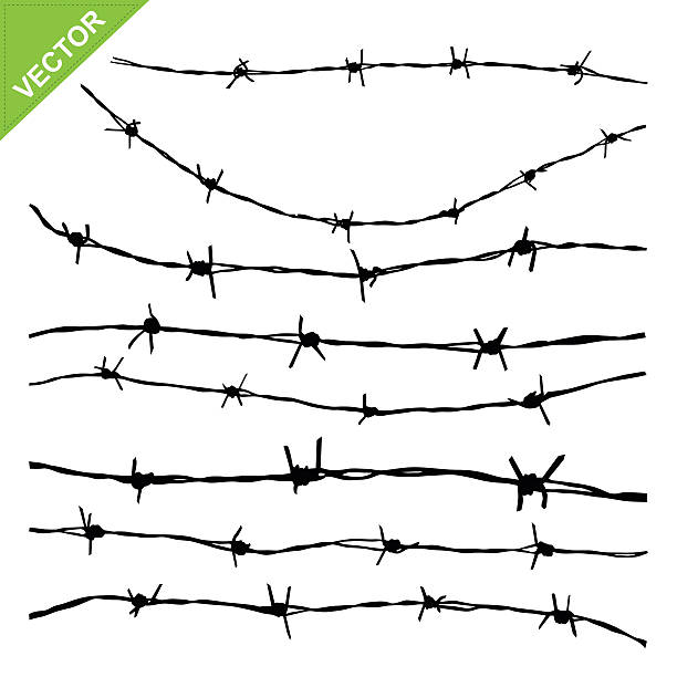 ilustraciones, imágenes clip art, dibujos animados e iconos de stock de vector de alambre de espino siluetas - barbed wire