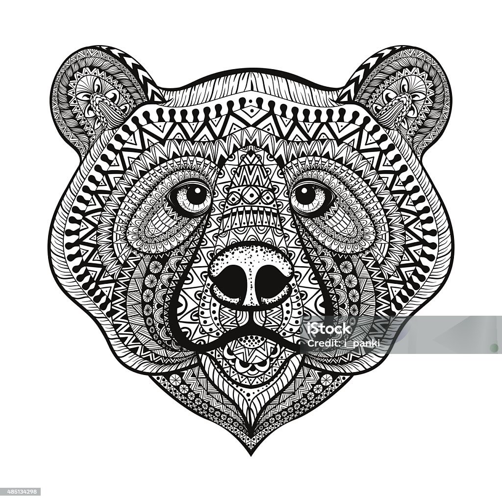 Bear face. Hand Drawn doodle vector illustrat Bear face. Hand Drawn doodle vector illustration isolated on white background. Sketch for tattoo or indian makhenda design. Indigenous Culture stock vector
