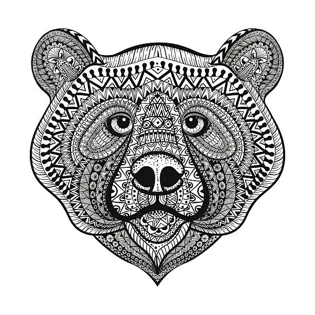 Vector illustration of Bear face. Hand Drawn doodle vector illustrat