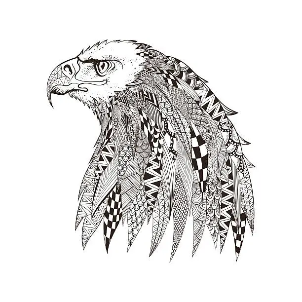 Vector illustration of Head of eagle. Hand Drawn doodle vector illus