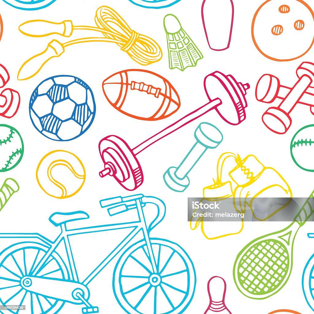 Seamless multicolored sport equipment Seamless background with multicolored sport equipment. hand-drawn illustration 2015 stock vector