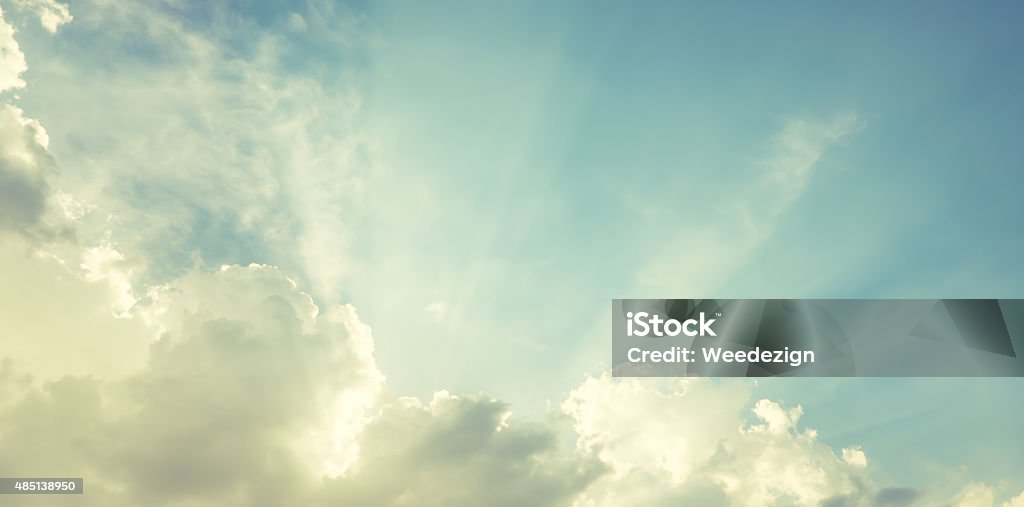 vintage filter:Nice blue sky with sun beam with cloudy, vintage filter:Nice blue sky with sun beam with cloudy Hope - Concept Stock Photo