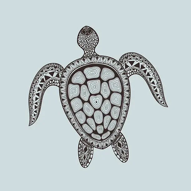 Vector illustration of Turtle. Hand Drawn aquatic doodle vector illu