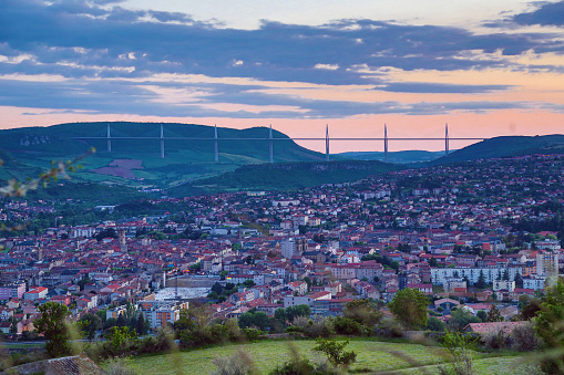 view of the city of Millau and its viaduct the highest viaduct in the world panorama
