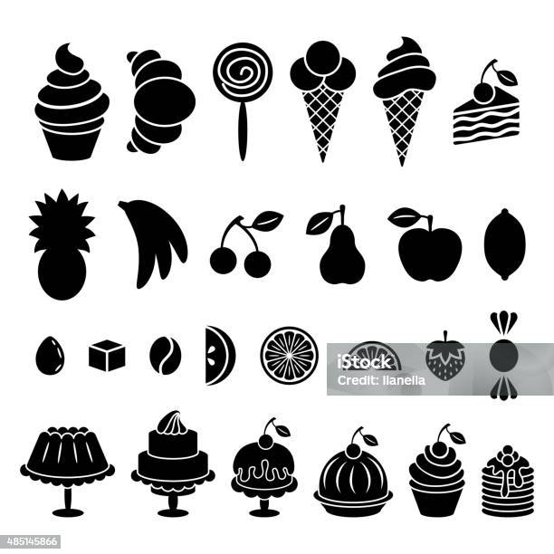 Sweet Baked Food And Fruit Silhouettes Set Stock Illustration - Download Image Now - Bakery, In Silhouette, 2015