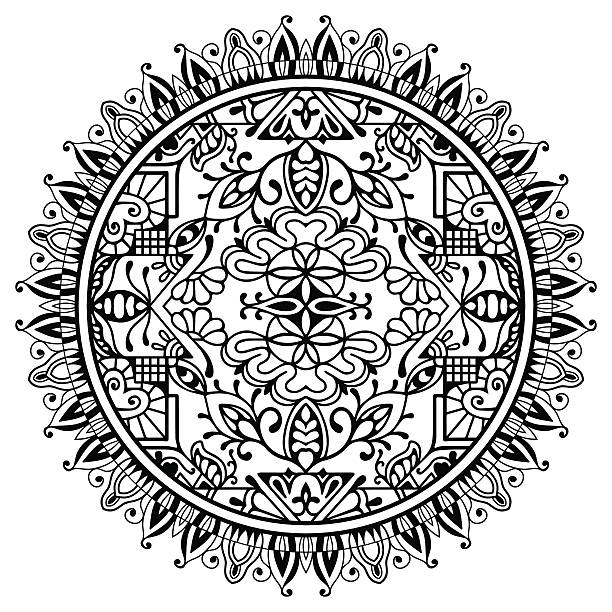 schwarze und weiße mandala, tribal ethnic ornament, vektor-islamische arabischen - pattern seamless doodle retro revival stock-grafiken, -clipart, -cartoons und -symbole