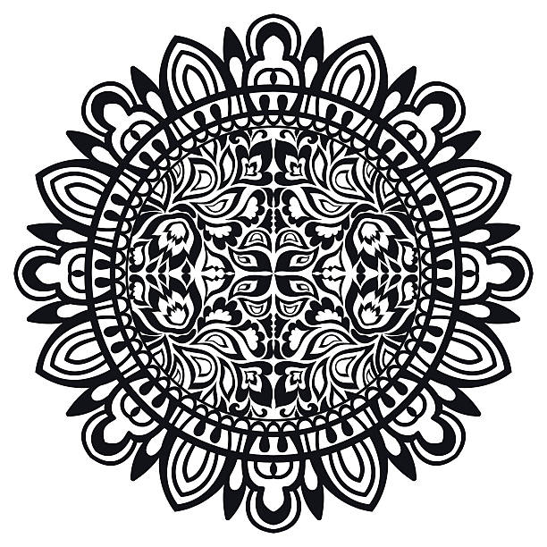 schwarze und weiße mandala, tribal ethnic ornament, vektor-islamische arabischen - pattern seamless doodle retro revival stock-grafiken, -clipart, -cartoons und -symbole