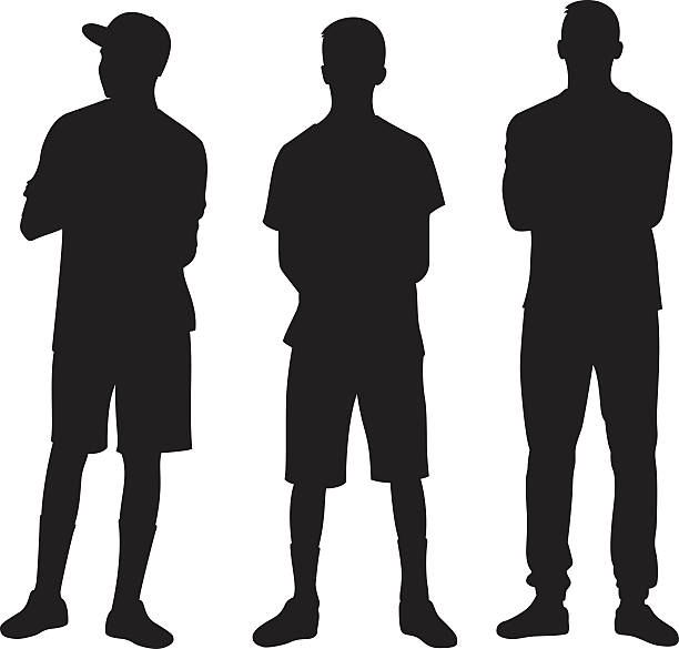 illustrations, cliparts, dessins animés et icônes de adolescents debout autour de silhouette - silhouette men people standing