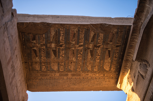 Close up of Egyptian hieroglyphics on a wall