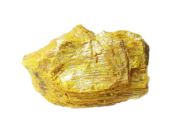 Mineral collection - orpiment, arsenic sulfide isolated on white background