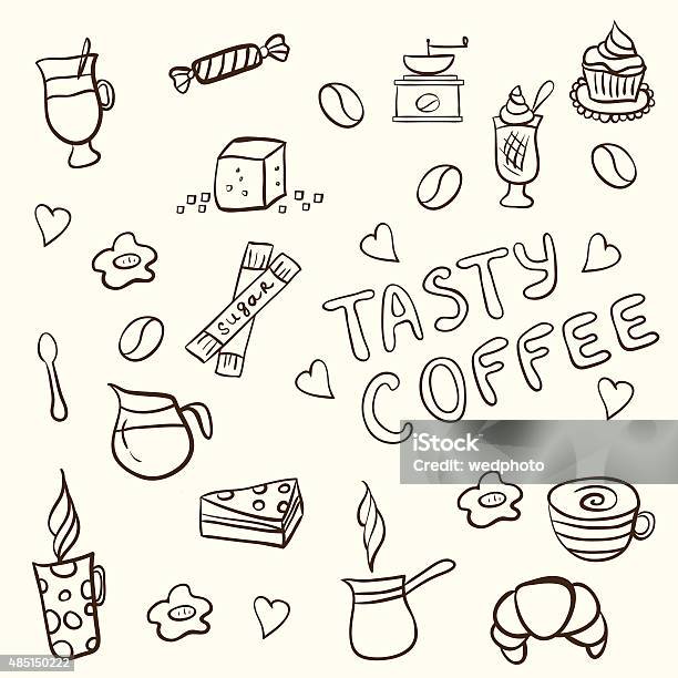 Vector Set Of Tasty Coffee Hand Drawn Doodles Stock Illustration - Download Image Now - 2015, Barista, Cafe