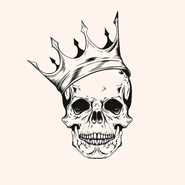 Vector illustration of Hand drawn sketch scull with crown tattoo line art.