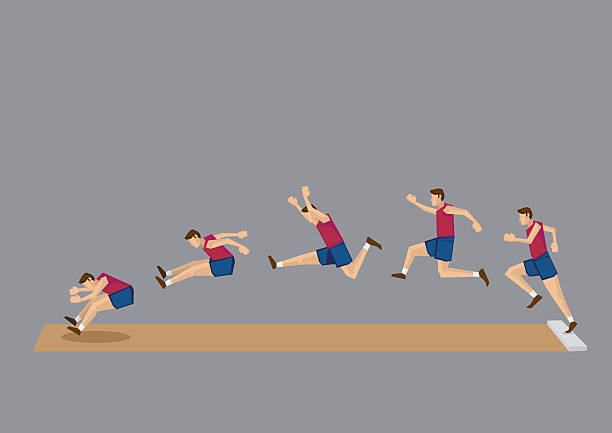 Long Jump in Action Sequential Vector Icons Sequential vector icons of athlete doing long jump isolated on grey background long jump stock illustrations