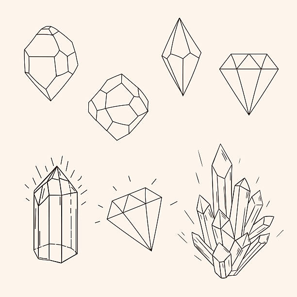 ilustraciones, imágenes clip art, dibujos animados e iconos de stock de conjunto dibujados a mano dibujo crystal, galardonado con el premio four diamond y polygonal figura tatto - crystal bright diamond gem