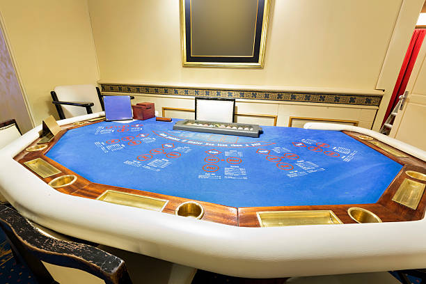 istock Ultimate texas hold 'em poker table at casino 485152096
